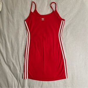 ADIDAS ORIGINALS WOMENS SPAGHETTI STRAP DRESS LUSH RED / WHITE SIZE M